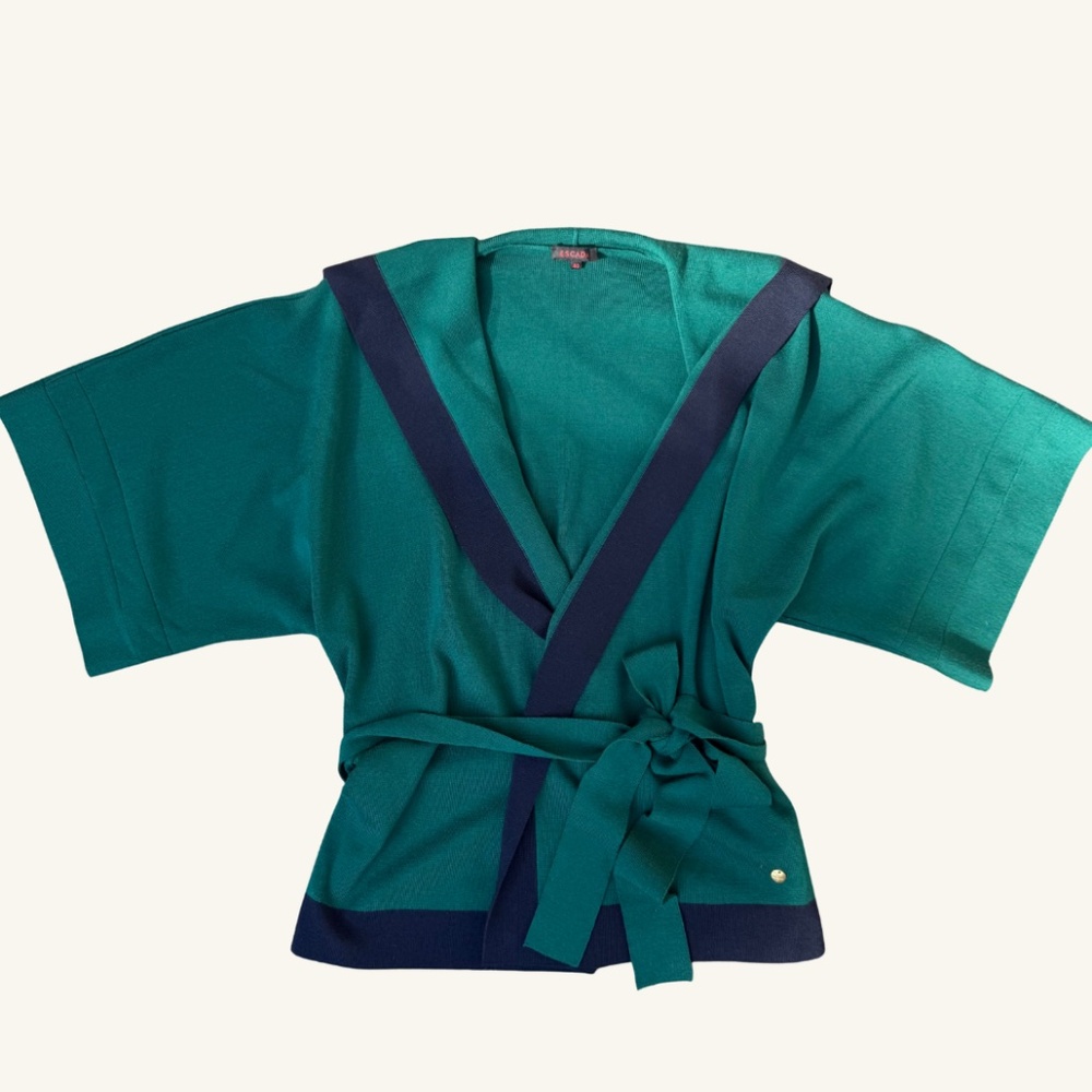 Escada Green Navy Short Sleeve Jacket 40